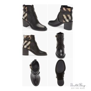 NEW Burberry Pryle Check Block Heel Bootie Size US 8  Color Black